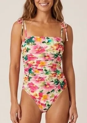 NEW J.Crew One-Piece Ruched Swimsuit Floral Pink Tie Shoulder Size 6 thumbnail 1