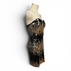 Social Couture Strapless Sequin Mini Cocktail Dress Black Gold Medium thumbnail 5