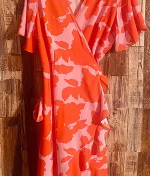 Plus size casual dress women's floral print short sleeve surplice neck ruffle 60 thumbnail 3