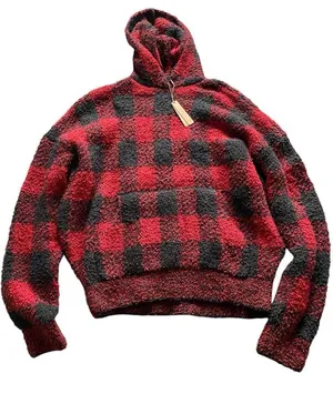 NWT Skims Soft Cozy Knit Unisex Hoodie Brick Buffalo Check Discontinued S/M thumbnail 1