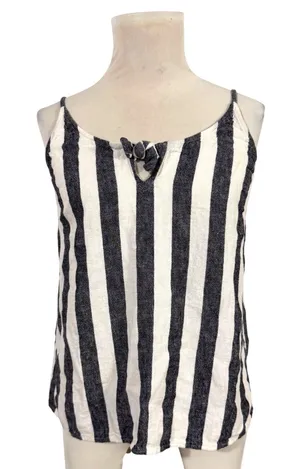 Vince Camuto Black White Striped Linen Blend Tie Front Cami Top Womens‎ Small thumbnail 1