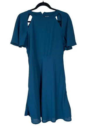 Tokyo Talkies Blue Mini Dress Womens S Anthropologie Cut Outs Retro Fit Flare thumbnail 1