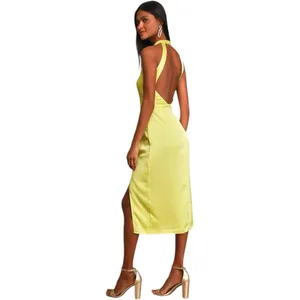 Lulus Women’s Open Back Yellow Halter Dress Size Medium thumbnail 11