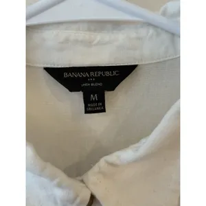 Banana Republic Women Linen Blend White Button Shirt Size Medium Classic Preppy thumbnail 5