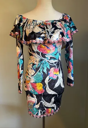 Flying Tomato Velvet Floral Off Shoulder Ruffle Mini Dress Y2K resort‎ sexy boho thumbnail 1