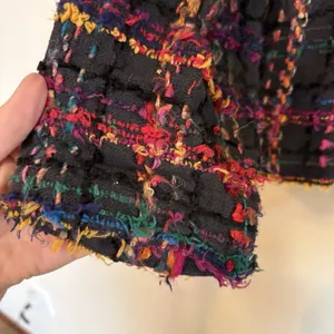 VINTAGE 80s Silver Stream 100% COTTON Jacket Large Black‎ Colorful Tweed Fringe thumbnail 4