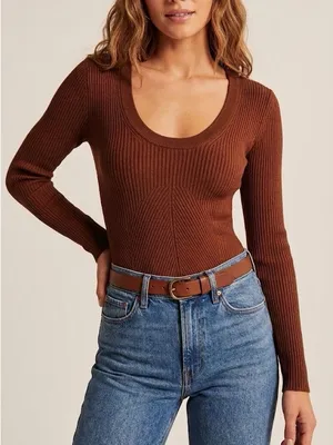 Abercrombie & Fitch Women Contouring Ribbed Bodysuit XS Thong Back Rust Brown thumbnail 1