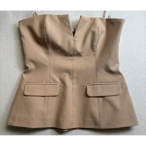 Zara Womens Tan Pinstripe Strapless V-Neck Bustier Top Size Medium NWT thumbnail 3