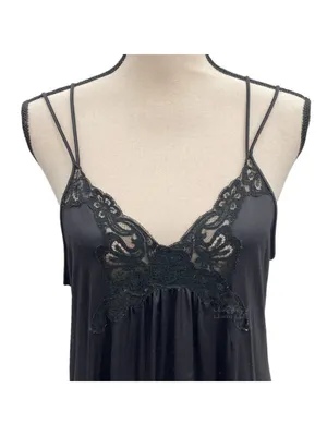 Vintage Shadowline Low V-Neckline Floral Lace Sexy Nightwear Maxi Slip Dress thumbnail 3