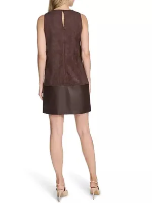 Calvin Klein Crewneck Two-Tone Brown Shift Short Dress, Size 2, NWT thumbnail 2