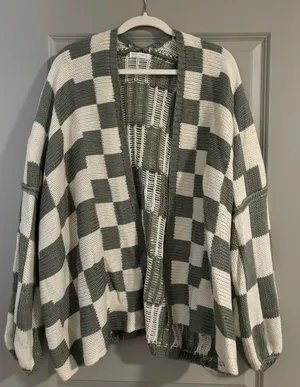 Olive Checkered Oversized Cardigan Green thumbnail 4