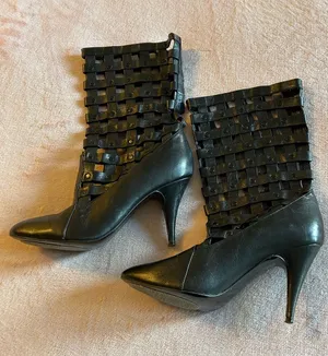 Chinese Laundry vintage black heeled cage boots with grommets size 6.5B goth thumbnail 1