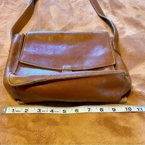 Vintage 1980s Perry Ellis Cognac Leather Shoulder Bag w/ Mini Strap/Belt thumbnail 10