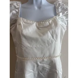 Lulus Adorable Poise Dress Women L White‎ Pearl Trim Puff Sleeve Mini BJD419 thumbnail 4