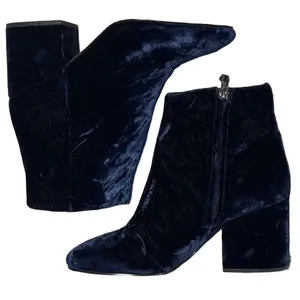 Sam Edelman Tinsley Navy Blue Velvet Block Heel Ankle Booties Sz 11 M Whimsigoth thumbnail 2