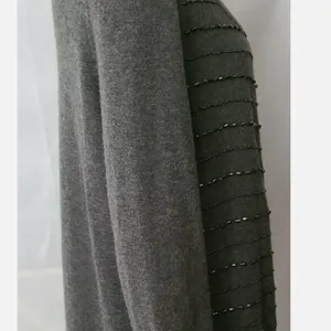 Talbots Gray Beaded‎ Embellished Open Cardigan Sweater Top Lambswool Blend Sz PM thumbnail 4