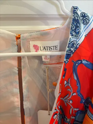 Orange Scarf Print Boho Maxi Dress Flutter Sleeve Resort Vacation S L’atiste thumbnail 2