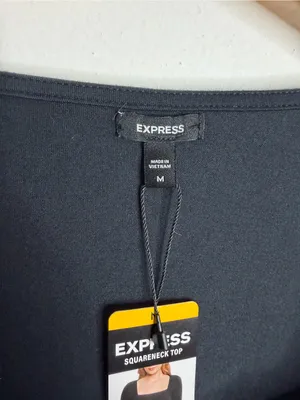 Express Black‎ Squareneck Top Womens Medium Long Sleeve Minimalist E0101533 thumbnail 4