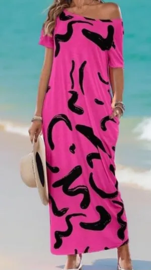 Emery Rose Pink Black Abstract Maxi Dress XL Pockets Summer Flowing NWT thumbnail 1