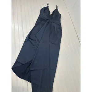 NWOT Lulus Caught Feelings Navy Blue Satin Ruffled Midi Dress Wedding Prom S thumbnail 2