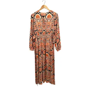 Anany Paisley Maxi Dress Orange Black Long Sleeve Medium Boho Wedding Guest‎ NWT thumbnail 2
