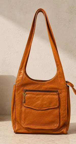 Fossil Womens Shoulder Bag Medium Orange Leather Pebbled Brass Key Vintage Y2K thumbnail 1
