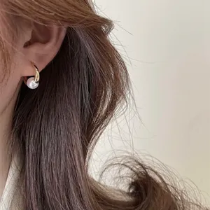 18K Gold Plated White Pearl Hoop Earrings for Women, Pearl Earrings thumbnail 3