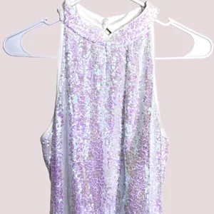 NWOT Iridescent Sequin Halter Dress – Size Small White thumbnail 4