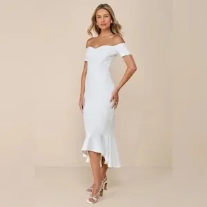 Lulus‎ How Much I Care Ivory Off-The-Shoulder Midi Dress Size S thumbnail 12