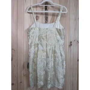 NWT Lulus Shine for Us Cream Metallic Tropical Jacquard Mini Dress Glam Party L thumbnail 6