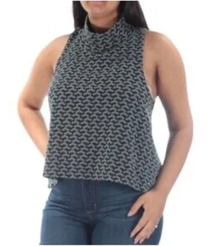 Free People We The Free Crop Top Women M Navy Geometric Mock Neck Sleeveless‎ thumbnail 1