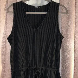 Black Sleeveless Midi Dress with Drawstring Waist Size L thumbnail 2