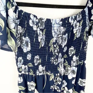 ALTAR’D STATE Blue Floral Smocked Bodice On/Off Shoulders Side Split Dress Small thumbnail 10