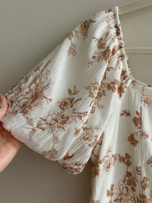 Blu Pepper Floral Puff Sleeve Mini Dress, White/Brown, Size Medium thumbnail 7