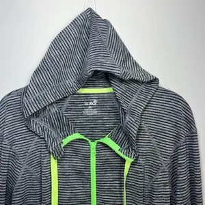 Lukka Hooded Athletic Full Zip Jacket Gray Black Stripes Pockets Thumb Holes XL thumbnail 3