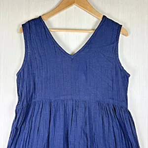 Kings Road Womens Dress Sz S Navy Blue Cotton Maxi Long Tiered‎ Sleeveless Crepe thumbnail 3