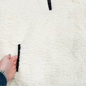 NWT Thread & Supply Cream Black Piping Quarter Zip Sherpa Pullover Sweatshirt thumbnail 2