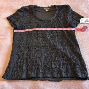 Biyaycda vintage dead stock black lace short sleeve top lined career size M thumbnail 11