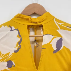 Free People‎ Say You Love Me Yellow Floral Mock Neck Keyhole Wrap Blouse Small thumbnail 5