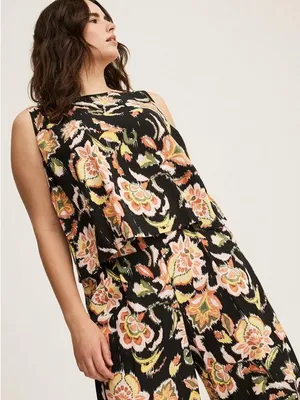 Torrid Bella Jaco Deep Black Floral Ikat Challis Sleeveless Blouse Women's 1 NWT thumbnail 2