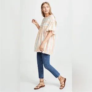 Free People Summer Nights‎ Striped Dress in Yellow Tunic Mini Size S Small Boho thumbnail 3