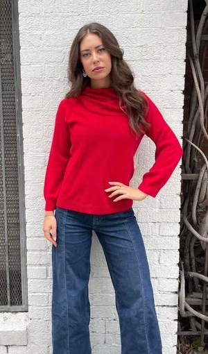 Jones New York Vintage Red Jones Wear sweater with mock neck and balloon sleeves sz m thumbnail 1