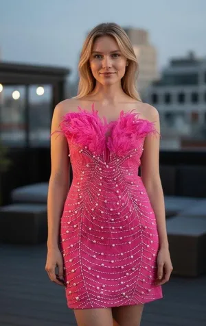 Women's Bodycon Super Pearly Pink Lace Dress thumbnail 1