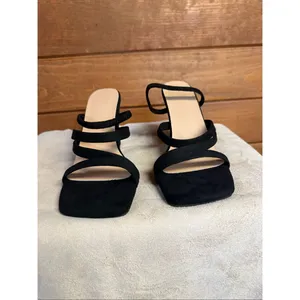 No brand Heeled/Slide/Strappy Black Velvet Sandals Sz 39 (8.5)NIB thumbnail 7