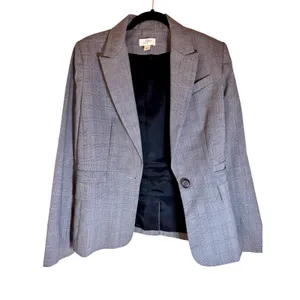 LOFT Glen Plaid One-Button Blazer‎ Gray Workwear Jacket Size 8 thumbnail 2