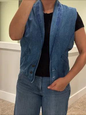 Denim Vest with Embroidered Shawl Collar vintage thumbnail 2