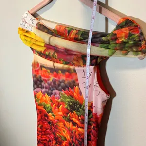 Zara Picante Pepper Mesh Fruit Vegetable Print Off Shoulder Maxi Dress Red Small thumbnail 11