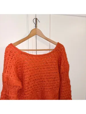 Free People $128 Crashing Waves Pullover Woman’s S orange knit sweater thumbnail 6