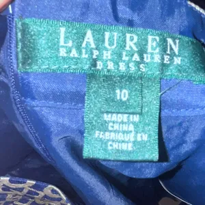 Ralph Lauren Dress Navy Blue Gold Metallic Geometric Gold Evening Cocktail 10 thumbnail 2