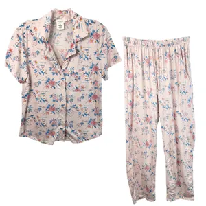 Catherine Malandrino Small Pajama Set Pink‎ Floral Short Sleeve Pants Soft 1698 thumbnail 1